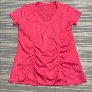 💛TODAY***$10***Marika hot pink athletic V-neck t-shirt with front  ruching.